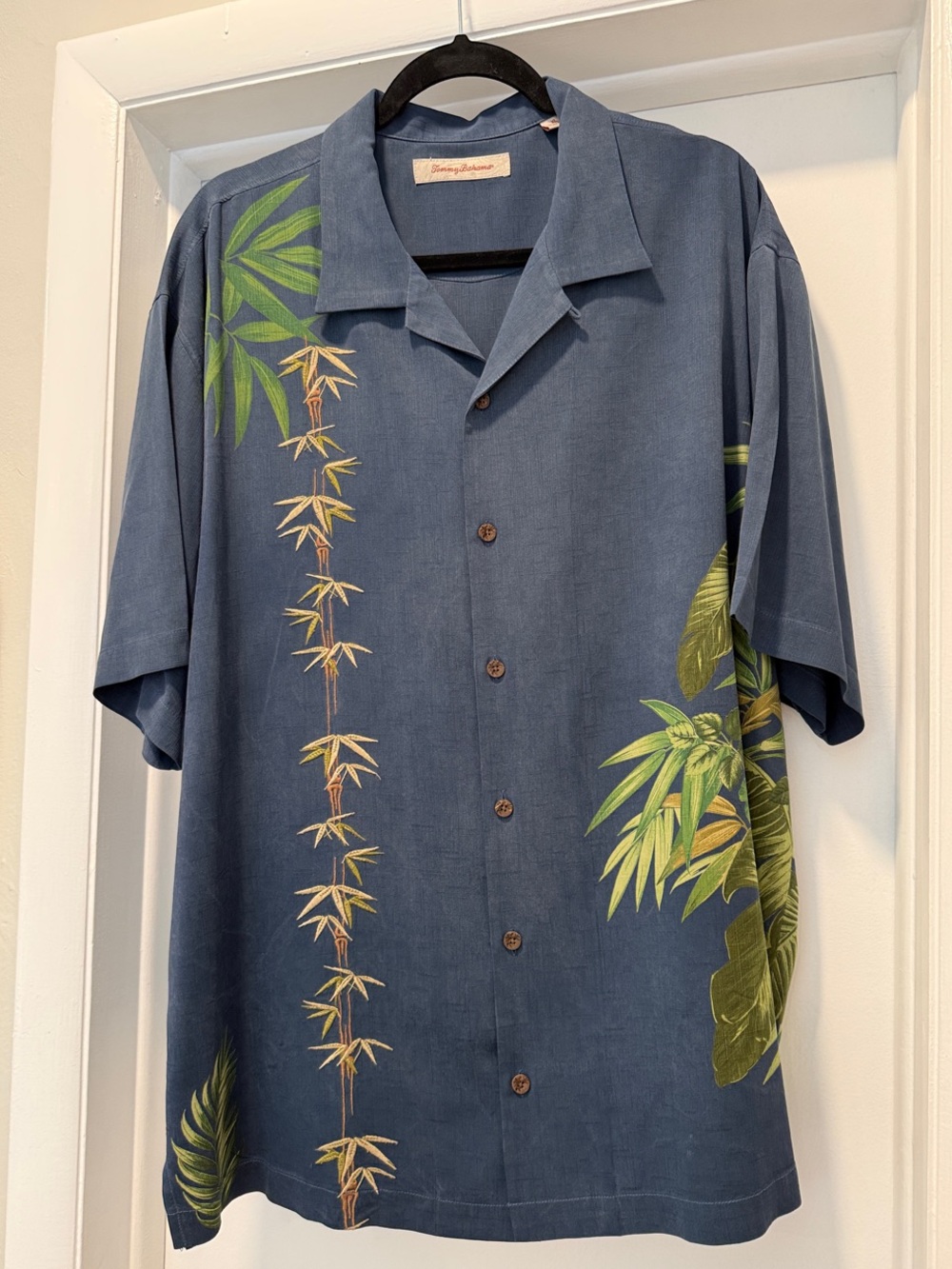 Tommy Bahama Blue Grey Tropical Bamboo Print Camp Shirt